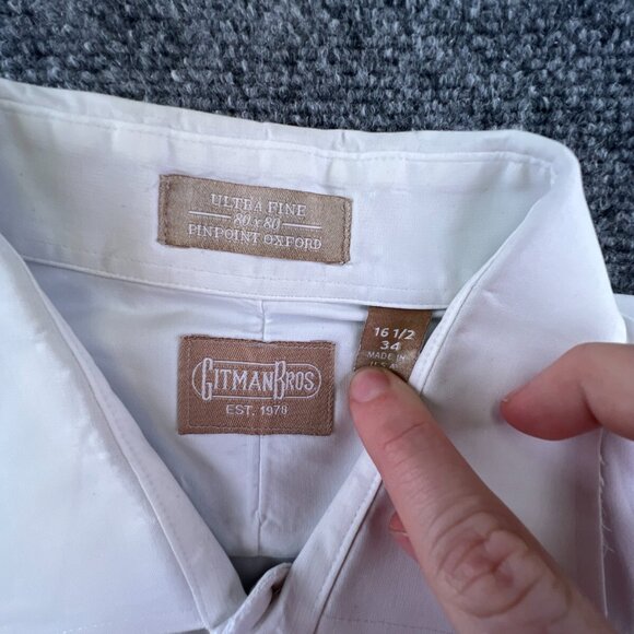 Gitman Bros Button Up Shirt WHITE Long Sleeve Cotton Oxford, Men's 16.5 34 - Picture 7 of 16